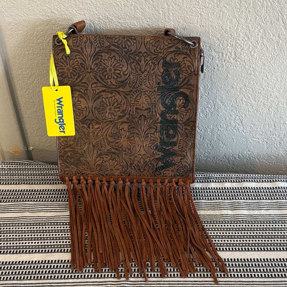 Wrangler Embossed Leather Fringe Bag with Concealed Carry Pocket